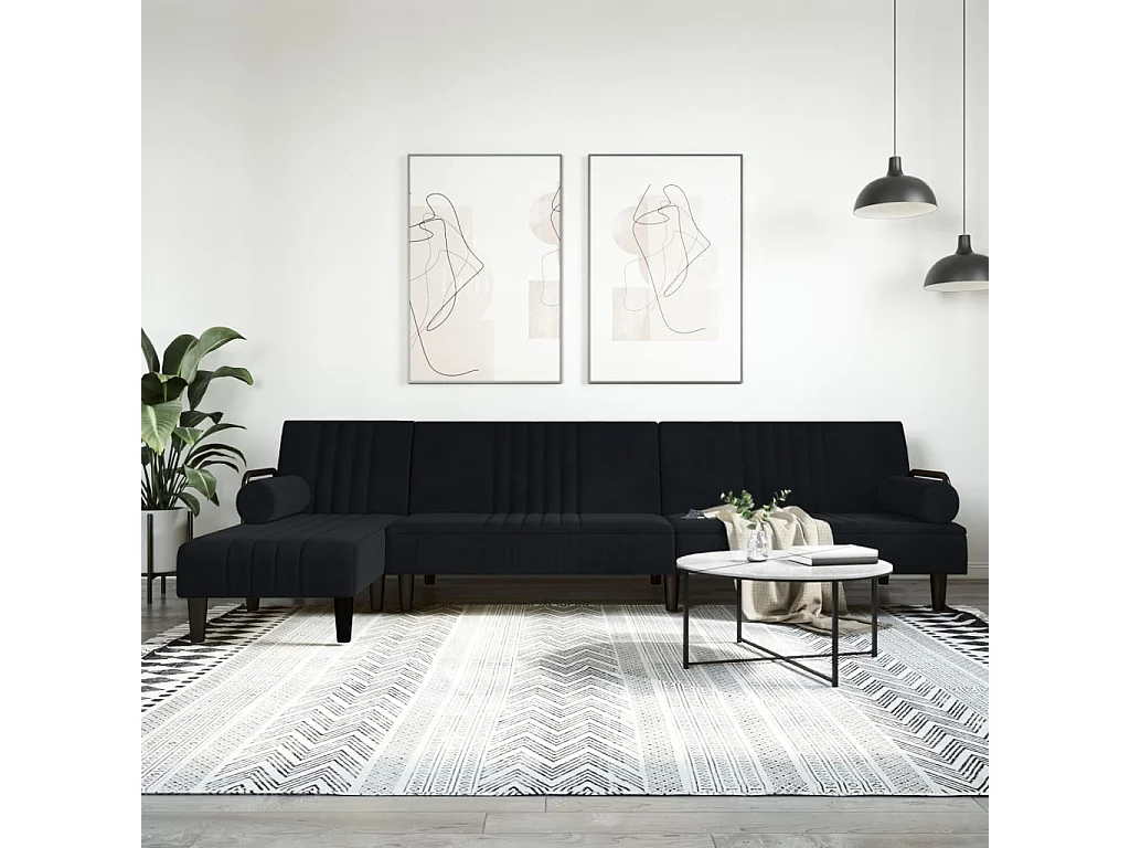 Sofá-cama em forma de L 260x140x70 cm veludo preto