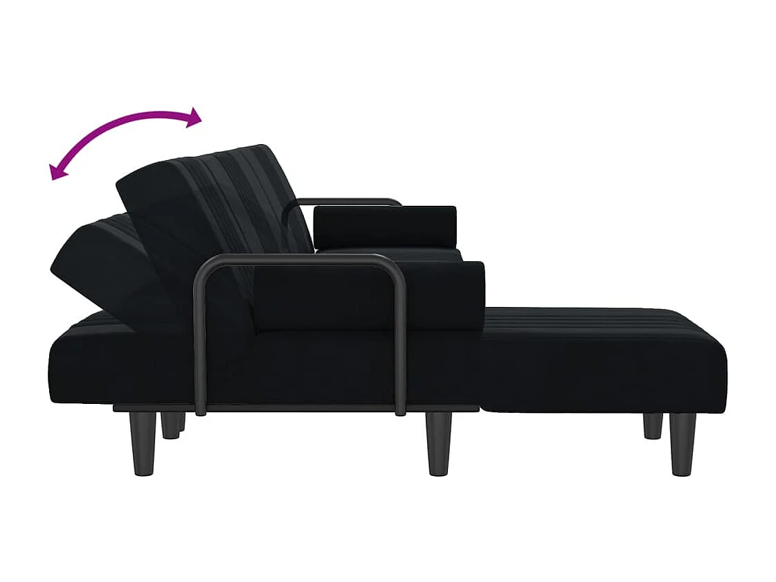 Sofá-cama em forma de L 260x140x70 cm veludo preto