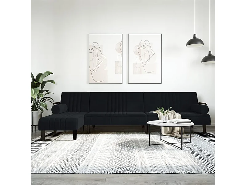 Sofá-cama em forma de L 260x140x70 cm veludo preto