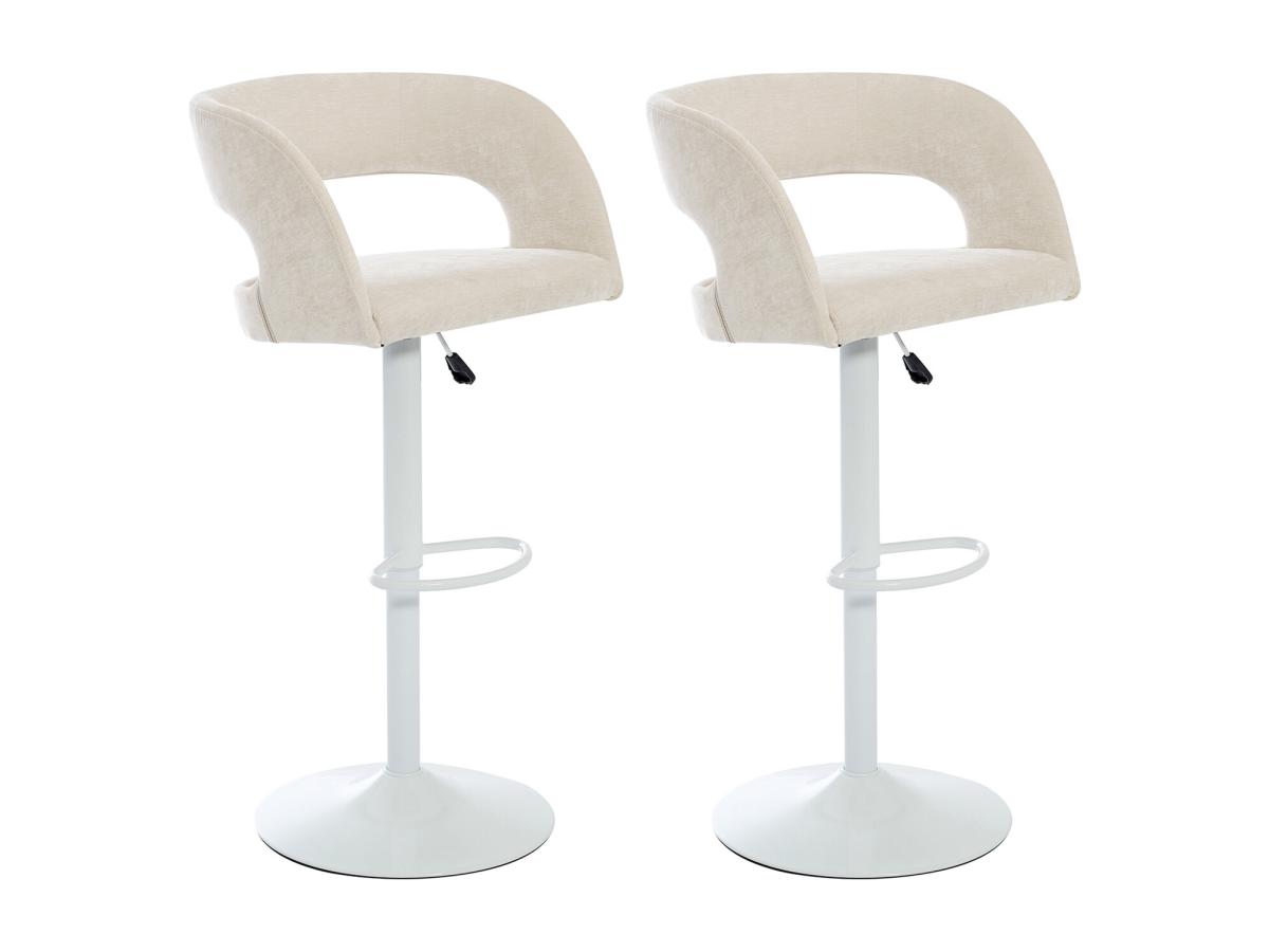 Barhocker 2er-Set höhenverstellbar - Stoff & weißes Metall - Cremefarben - günstig online kaufen
