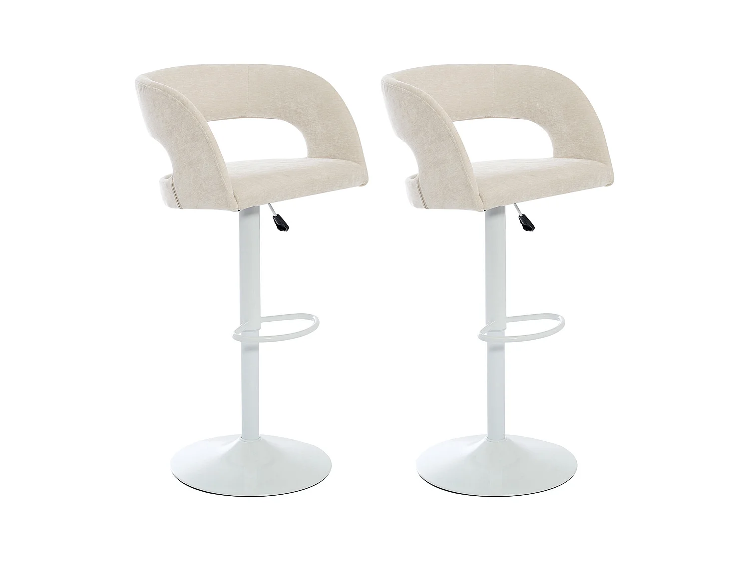 Barhocker 2er-Set höhenverstellbar - Stoff & weißes Metall - Cremefarben - LAJUNIA