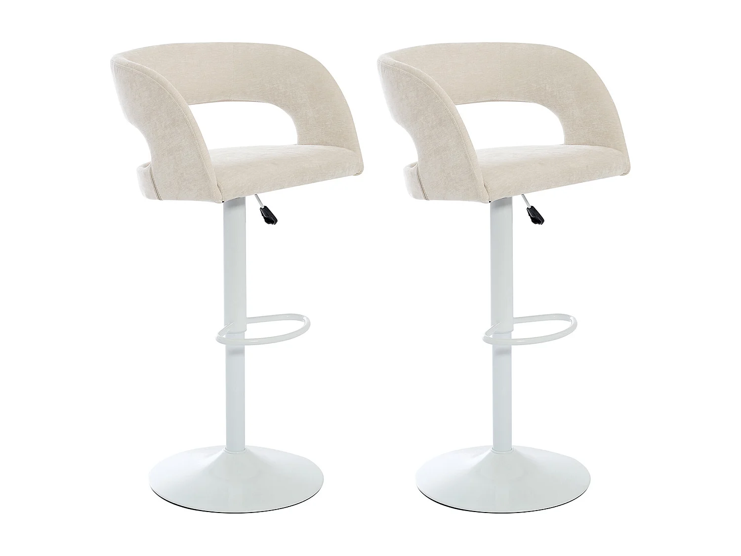 Lot de 2 tabourets de bar en tissu et métal blanc - Hauteur réglable - Crème - LAJUNIA