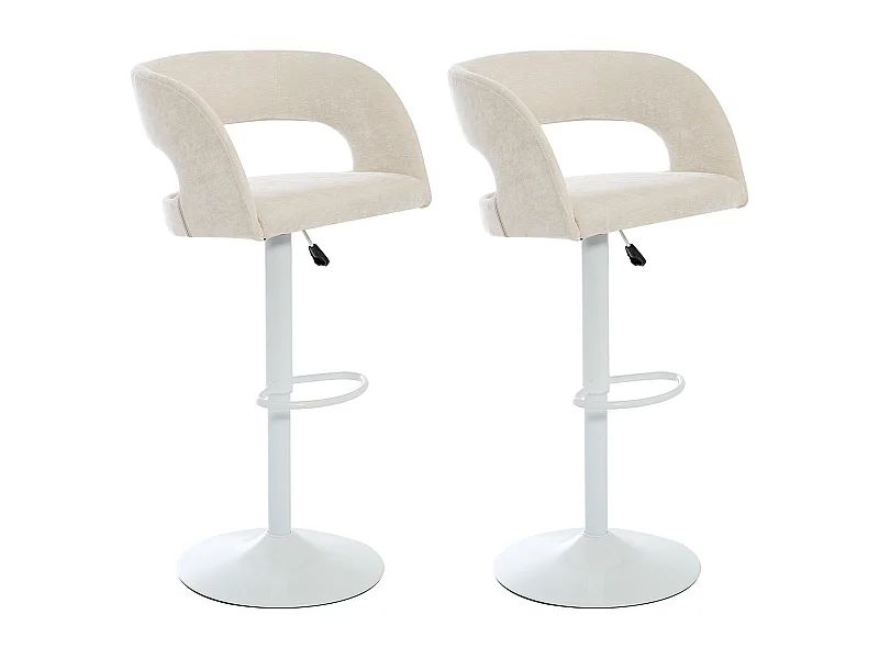 Lot de 2 tabourets de bar en tissu et métal blanc - Hauteur réglable - Crème - LAJUNIA