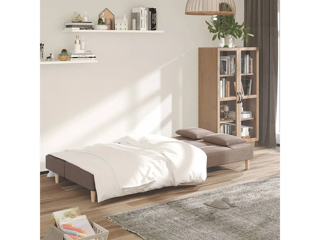 Sofá-cama 2 lugares c/ duas almofadas tecido cinza-acastanhado