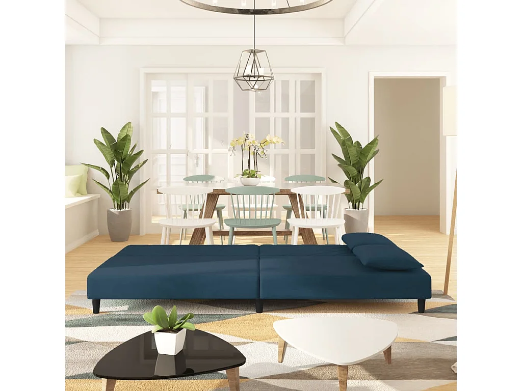 Schlafsofa 2-Sitzer mit 2 Kissen Blau Samt