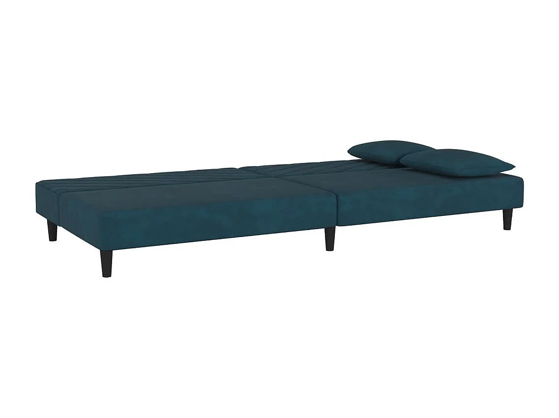 Sofá-cama 2 lugares com duas almofadas veludo azul