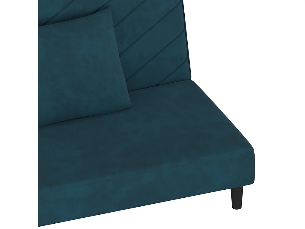 Sofá-cama 2 lugares com duas almofadas veludo azul