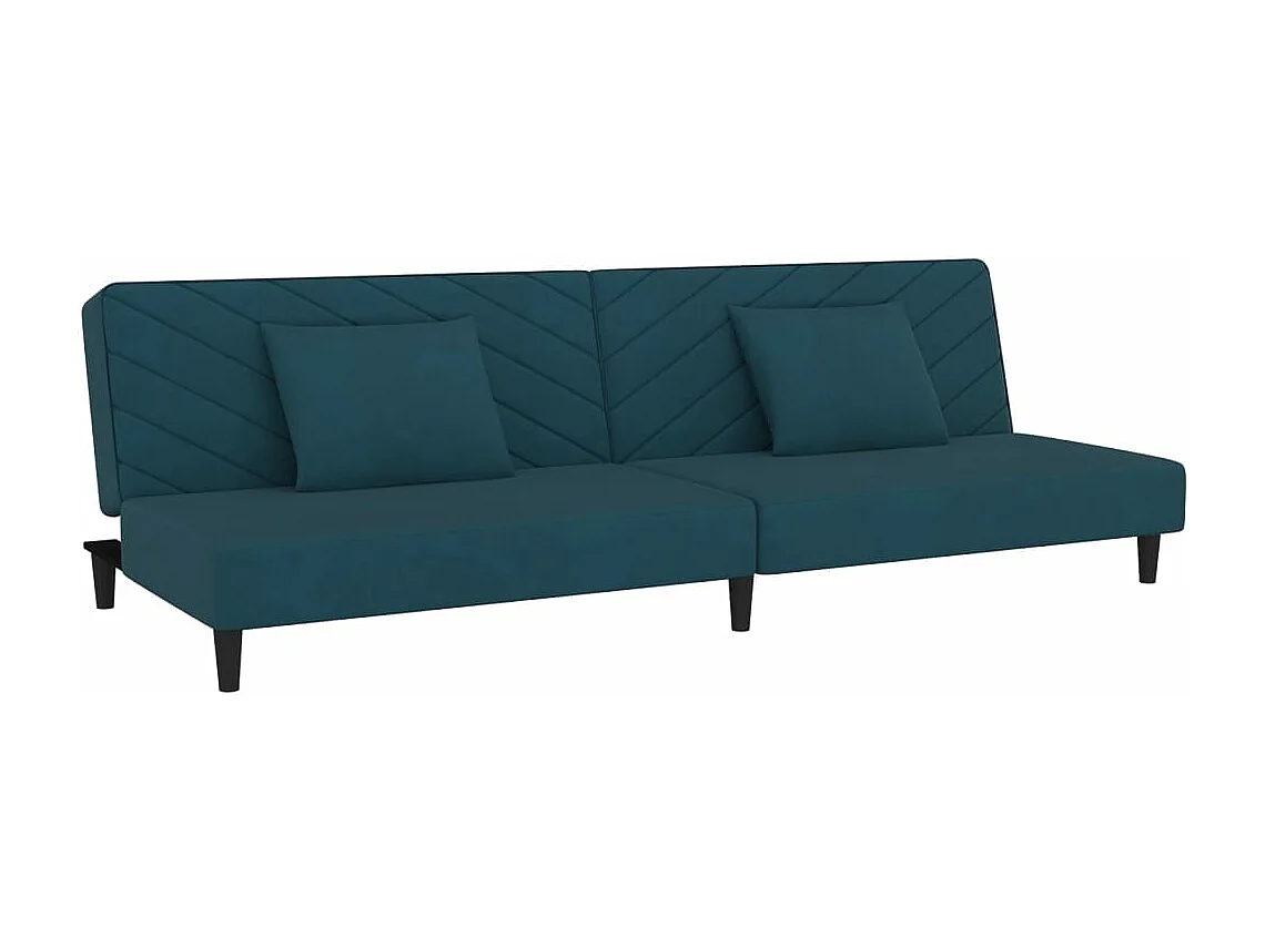 Sofá-cama 2 lugares com duas almofadas veludo azul