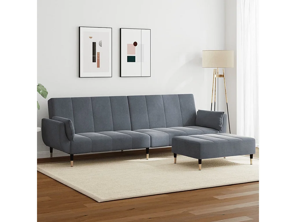 Schlafsofa 2-Sitzer mit Fußhocker Dunkelgrau Samt