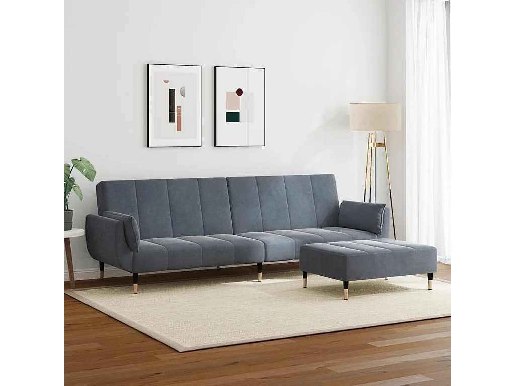 Schlafsofa 2-Sitzer mit Fußhocker Dunkelgrau Samt