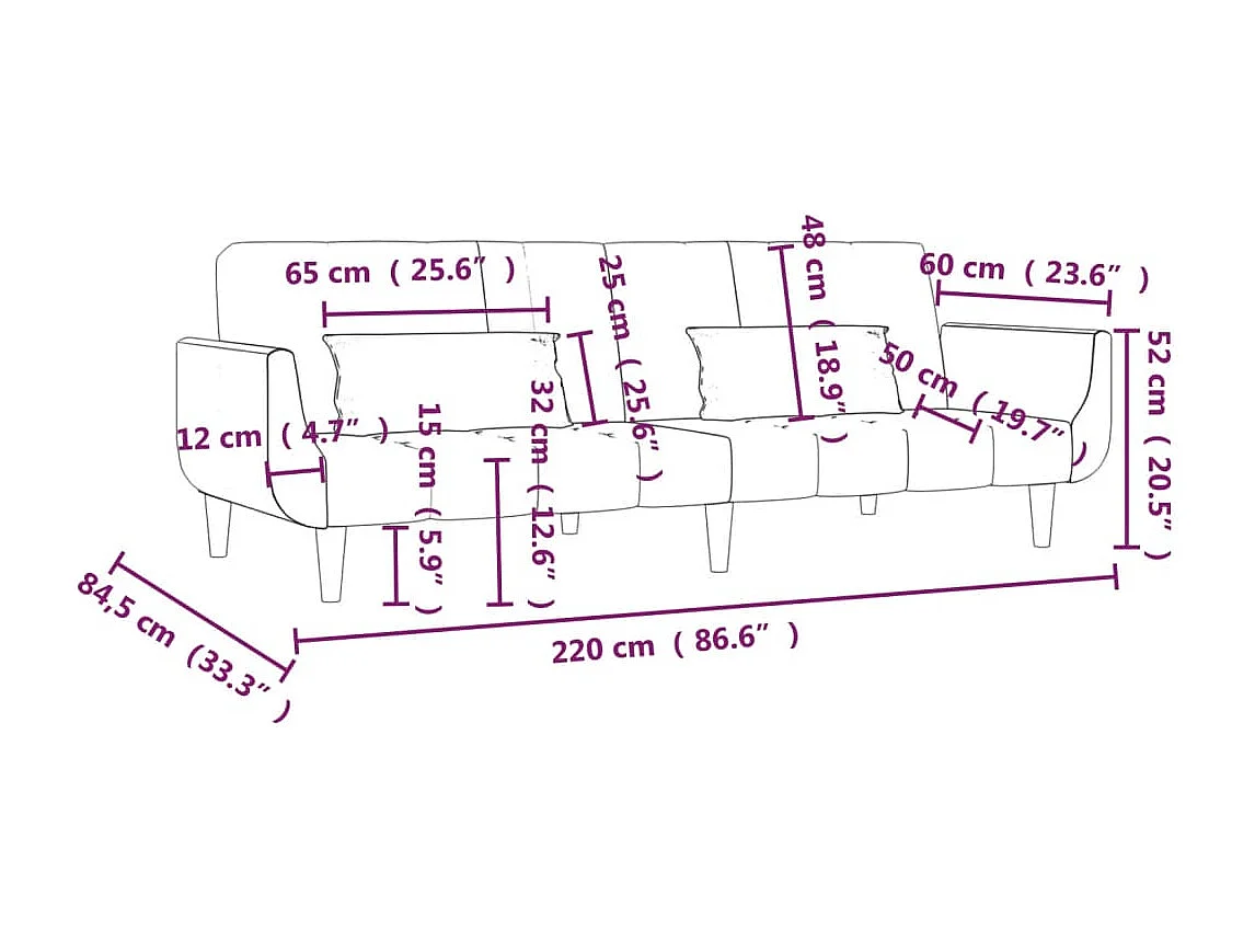 Divano Letto a 2 Posti con 2 Cuscini Grigio Chiaro in Tessuto