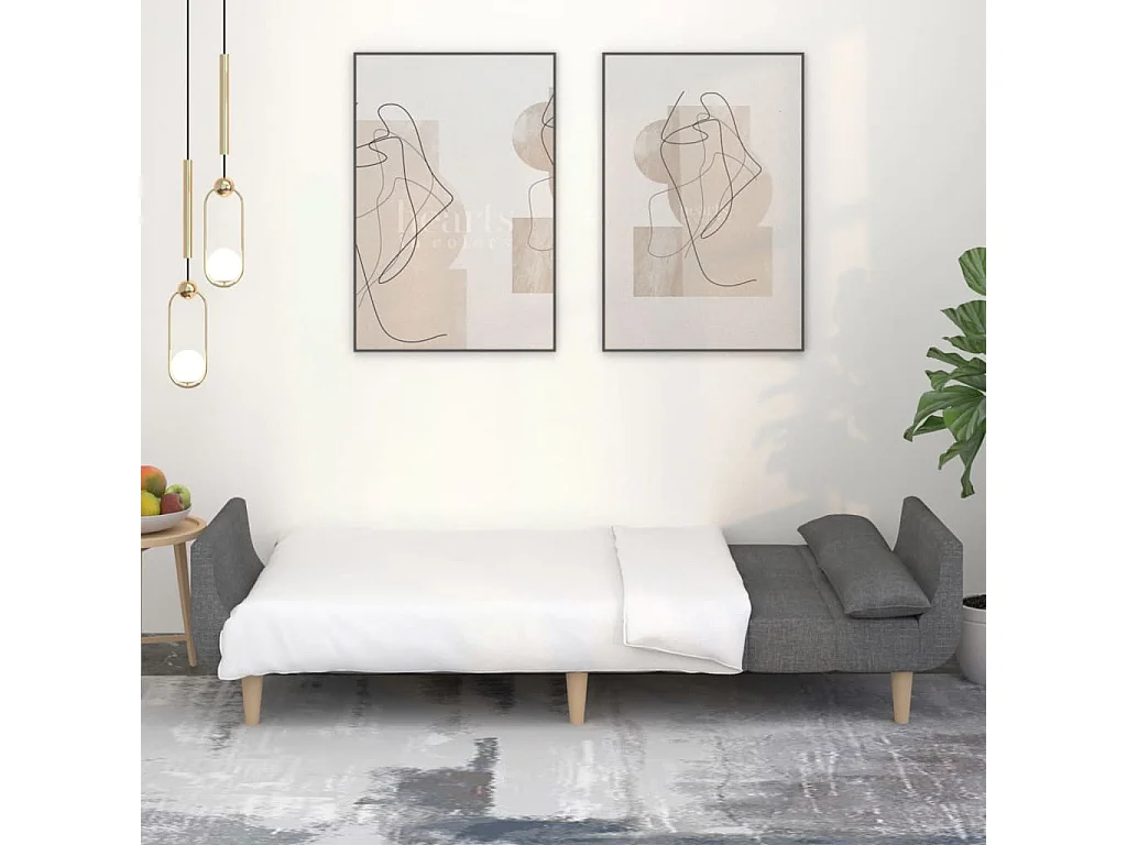 Canapé-lit à 2 places avec deux oreillers gris clair tissu