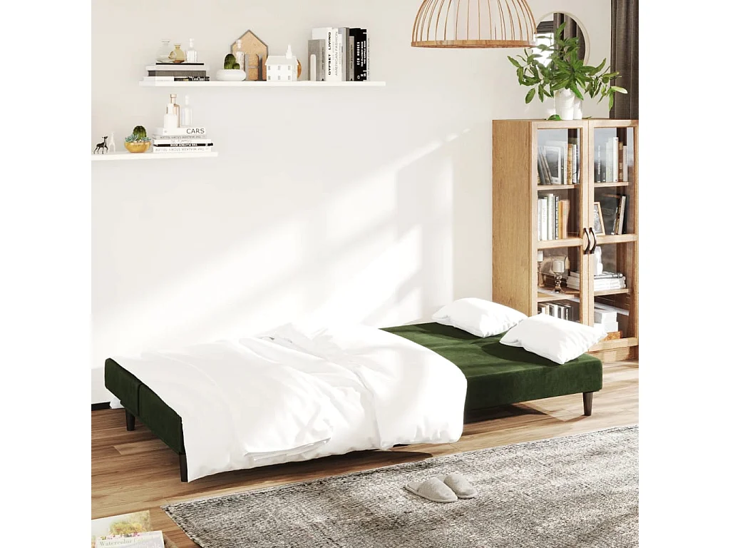 Sofá-cama de 2 lugares veludo verde-escuro