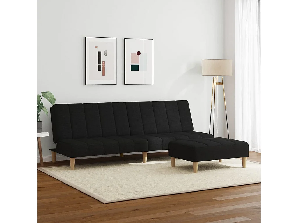 Sofá cama de 2 plazas con taburete tela negro