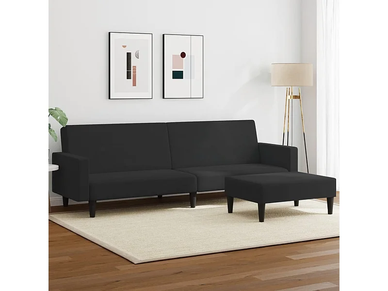 Sofá-cama 2 lugares c/ apoio de pés veludo preto