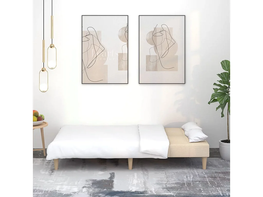 Sofá-cama de 2 lugares tecido cor creme