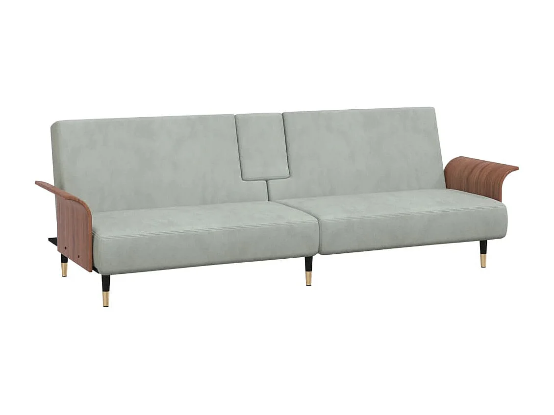 Canapé-lit avec porte-gobelets gris clair velours