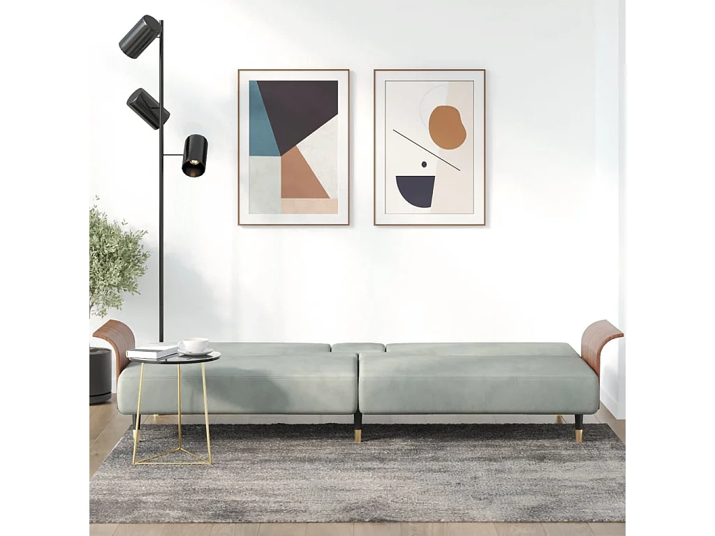 Canapé-lit avec porte-gobelets gris clair velours