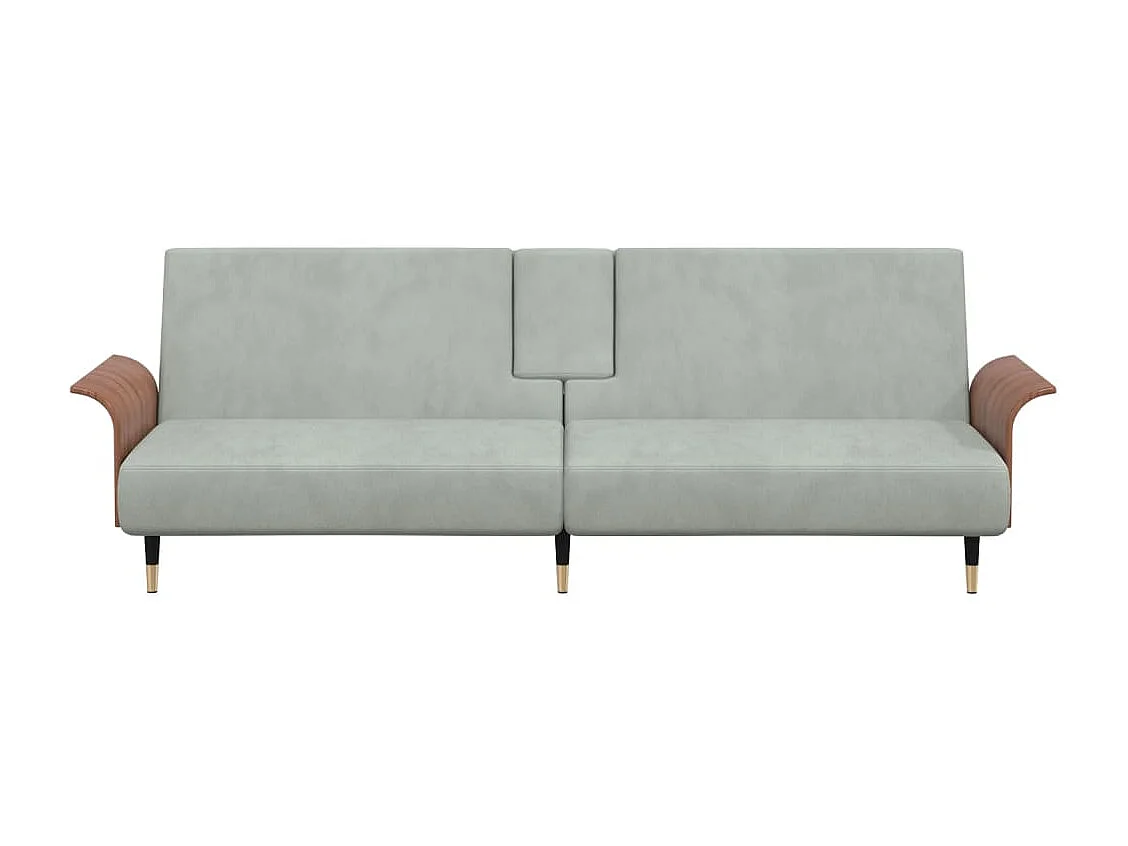 Canapé-lit avec porte-gobelets gris clair velours