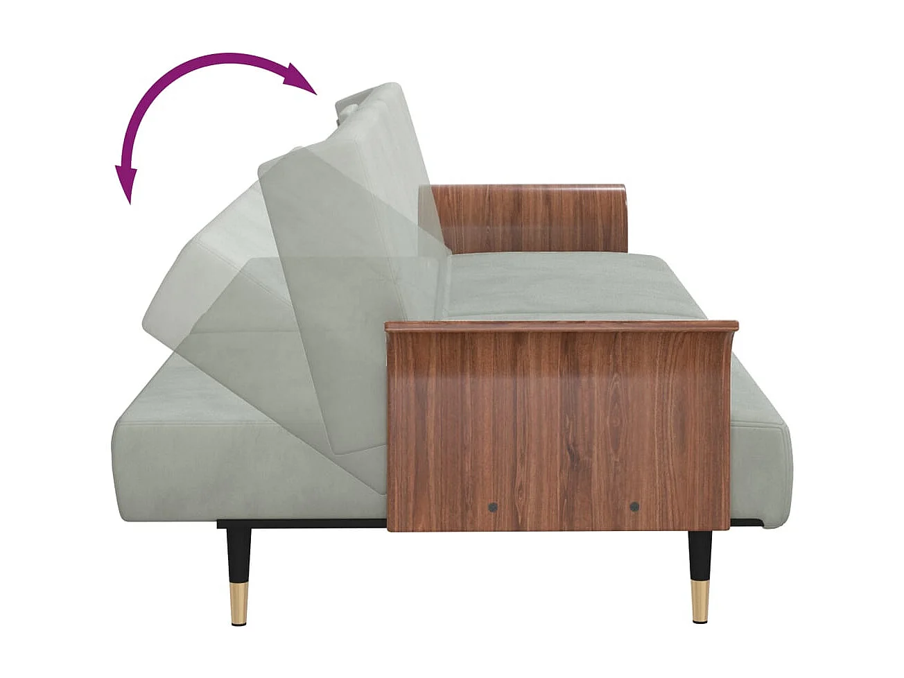 Canapé-lit avec porte-gobelets gris clair velours