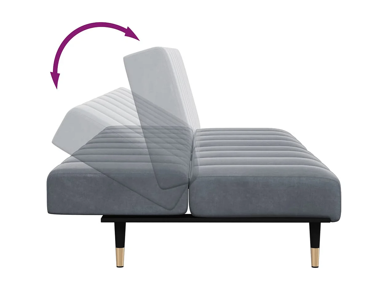 Divano Letto 2 Posti con Poggiapiedi Grigio Scuro in Velluto