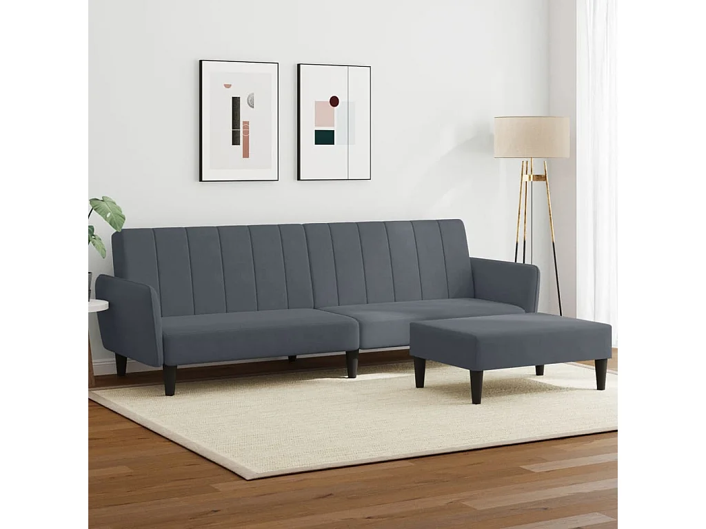 Sofá cama de 2 plazas con taburete terciopelo gris oscuro
