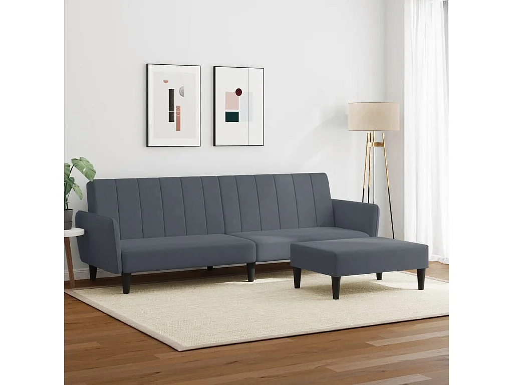 Sofá cama de 2 plazas con taburete terciopelo gris oscuro