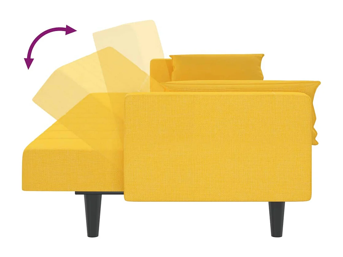 Sofá-cama 2 lugares com duas almofadas tecido amarelo