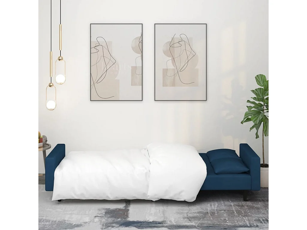 Sofá-cama 2 lugares com duas almofadas veludo azul