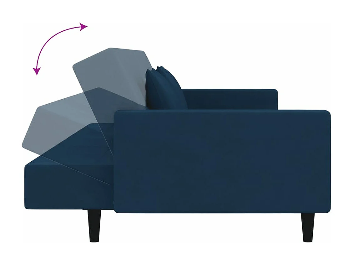 Sofá-cama 2 lugares com duas almofadas veludo azul