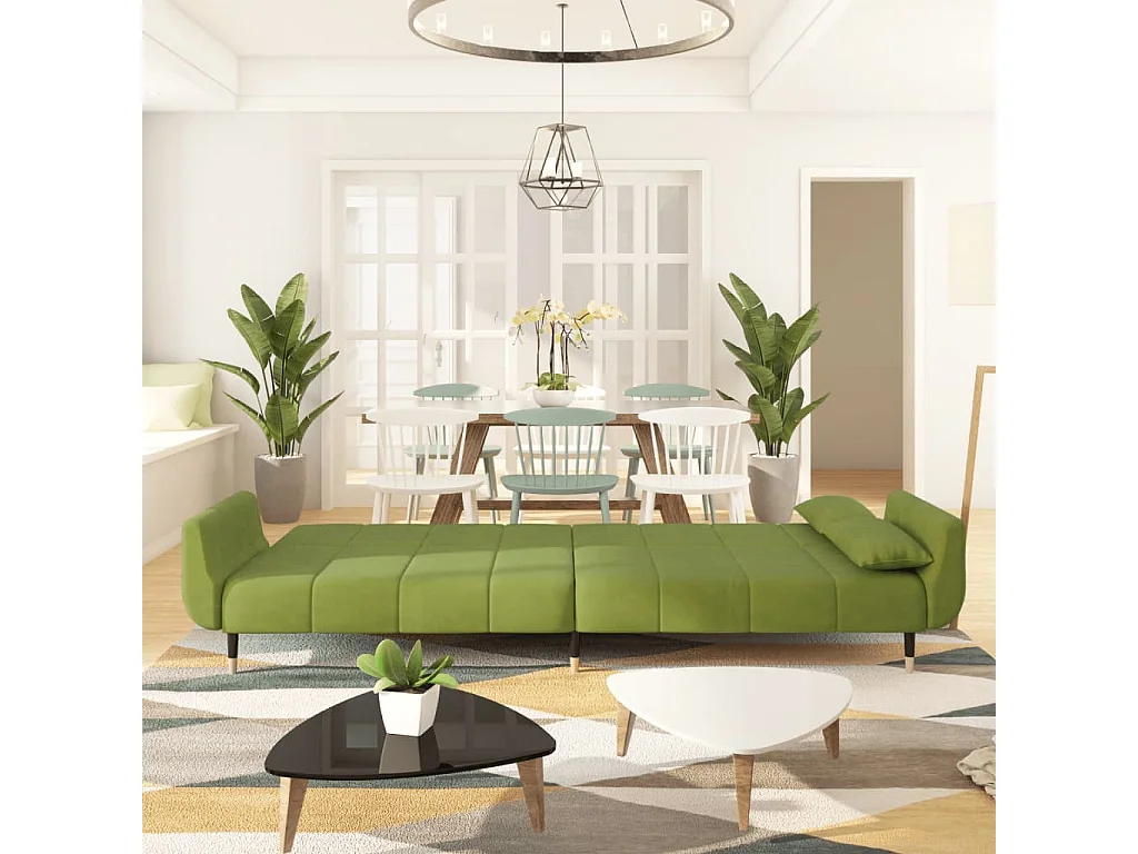 Canapé-lit à 2 places avec deux oreillers Vert clair Velours