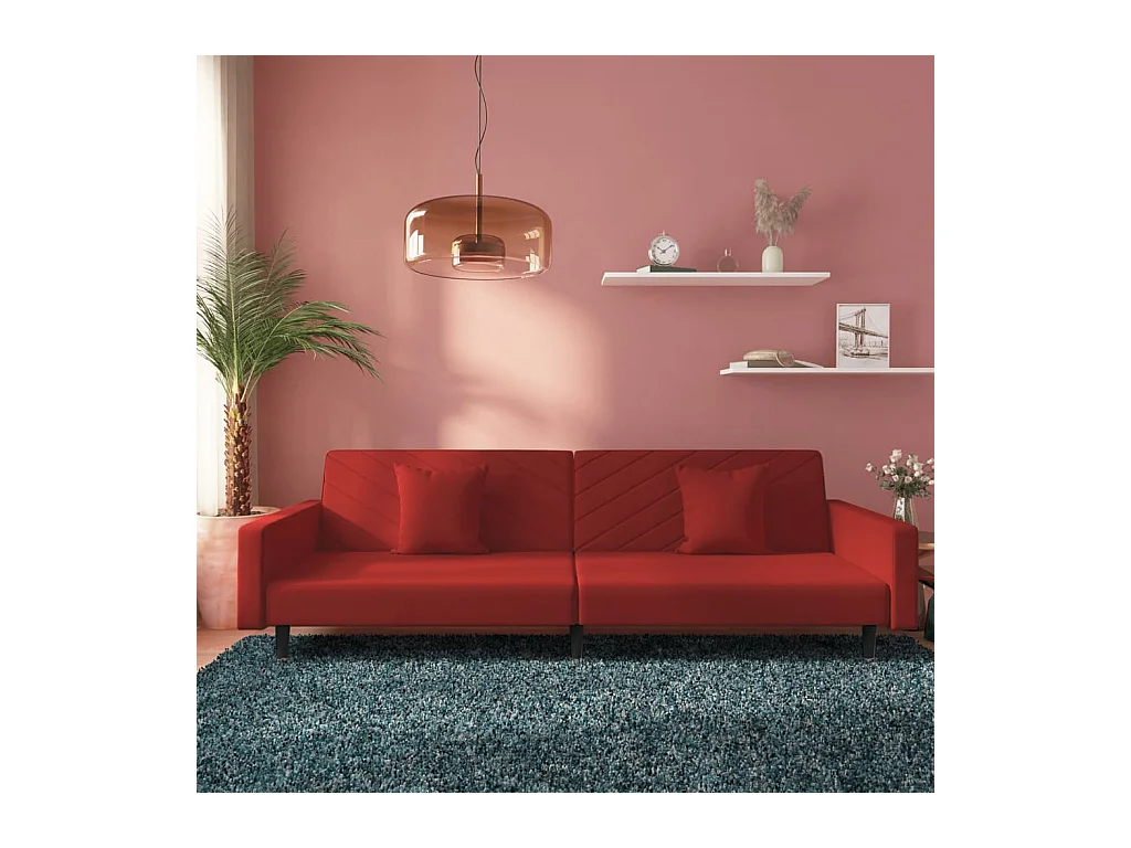Canapé-lit à 2 places et deux oreillers Rouge bordeaux Velours