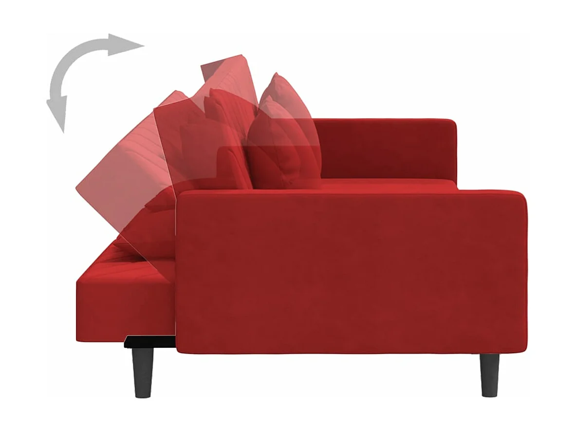 Schlafsofa 2-Sitzer mit 2 Kissen Weinrot Samt
