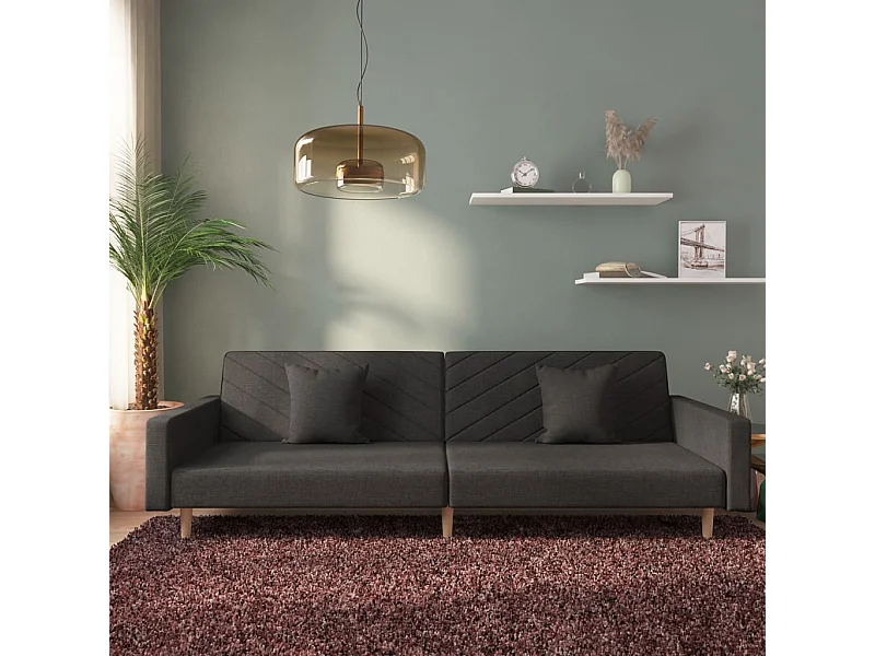 Sofá-cama 2 lugares com duas almofadas tecido preto