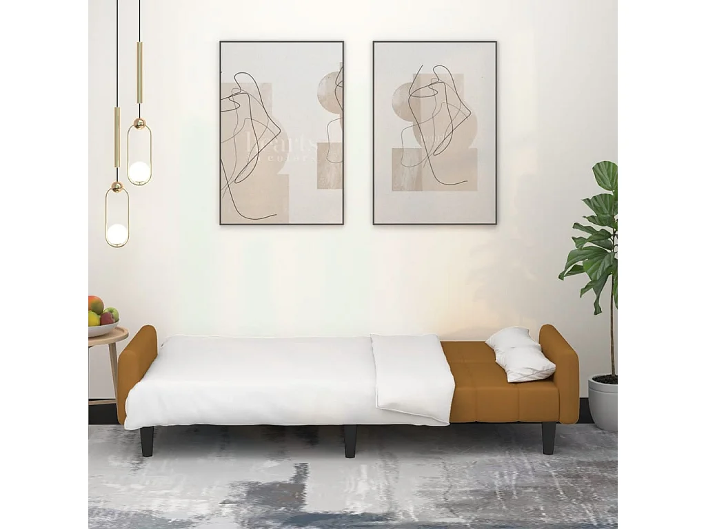 Sofá-cama de 2 lugares veludo castanho