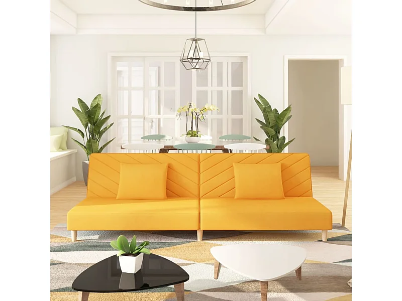 Sofá-cama 2 lugares com duas almofadas tecido amarelo
