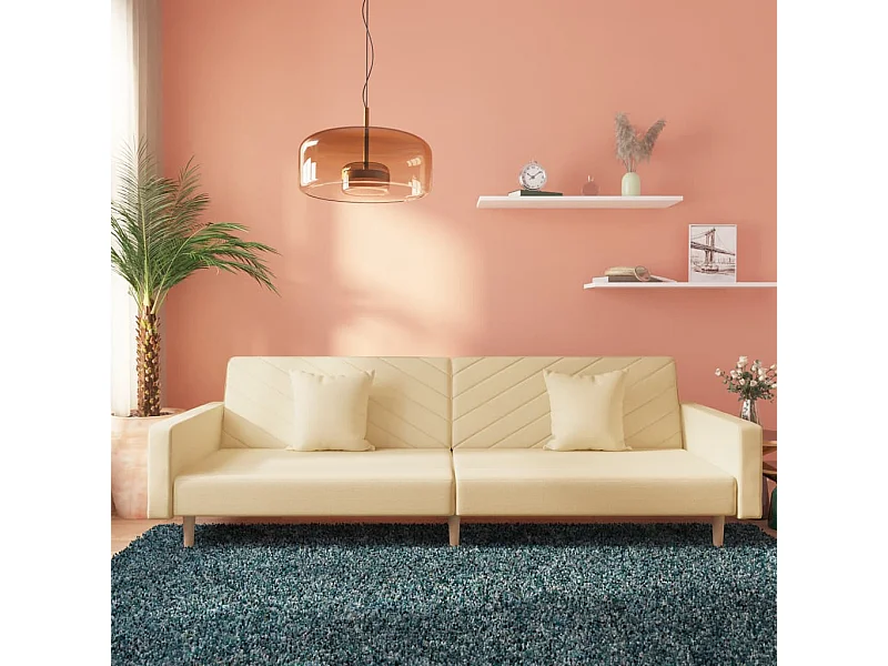 Sofá-cama 2 lugares com duas almofadas tecido cor creme