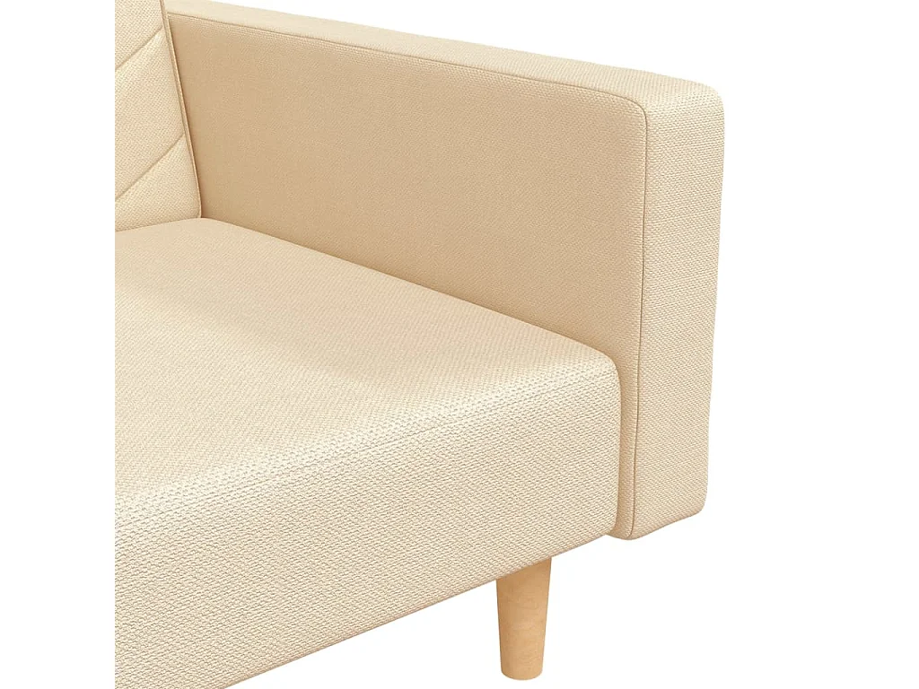 Divano Letto a 2 Posti con 2 Cuscini Crema in Tessuto