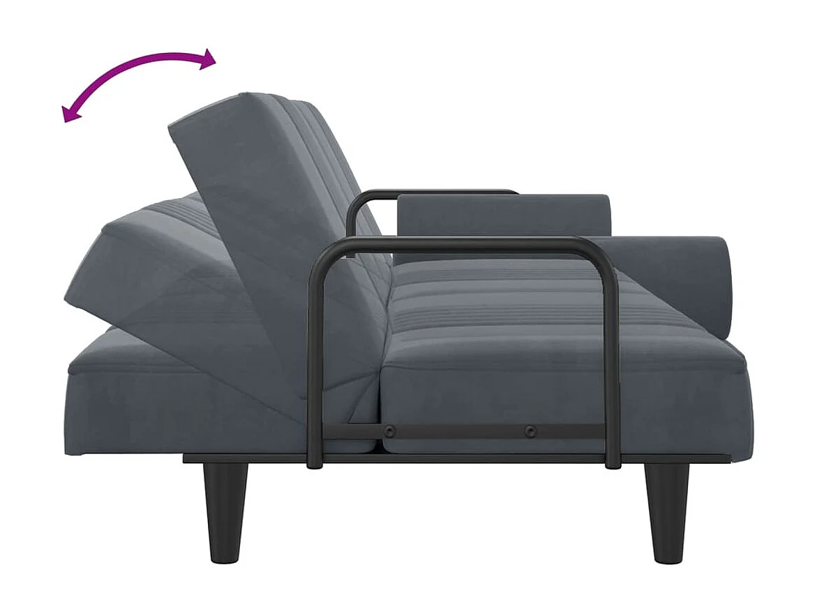 Canapé-lit avec accoudoirs gris foncé velours