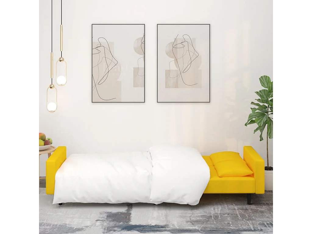 Schlafsofa 2-Sitzer mit 2 Kissen Gelb Samt