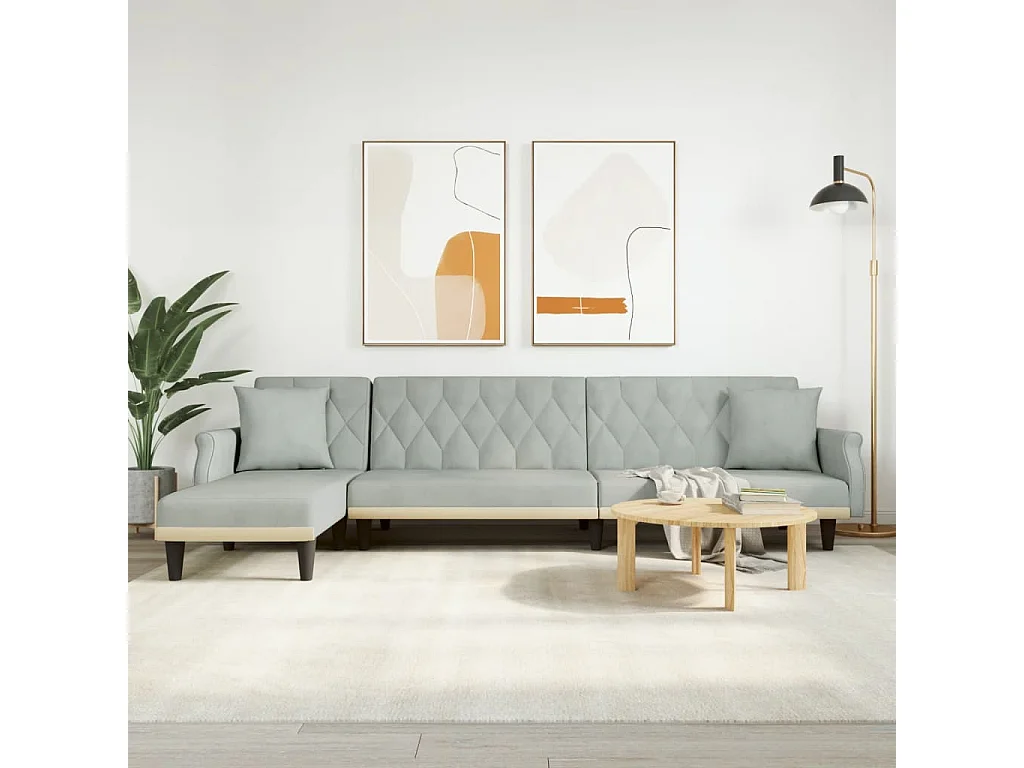 Slaapbank L-vormig 271x140x70 cm fluweel lichtgrijs