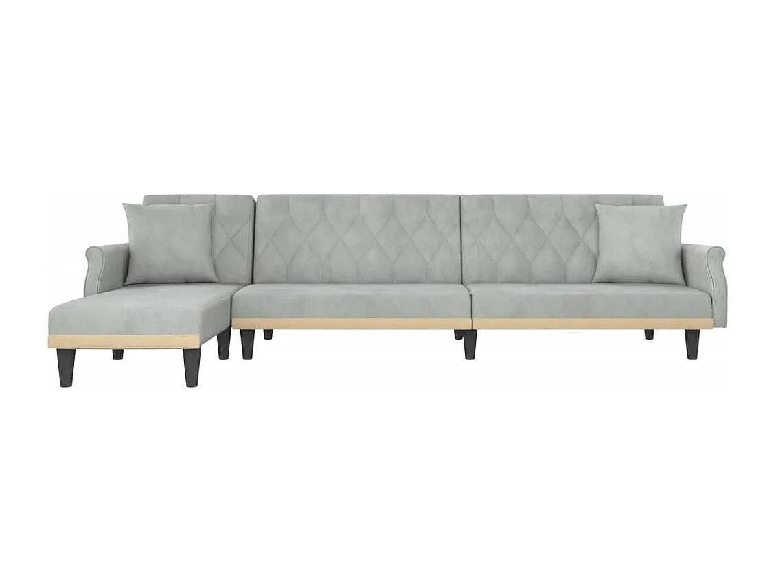 Slaapbank L-vormig 271x140x70 cm fluweel lichtgrijs