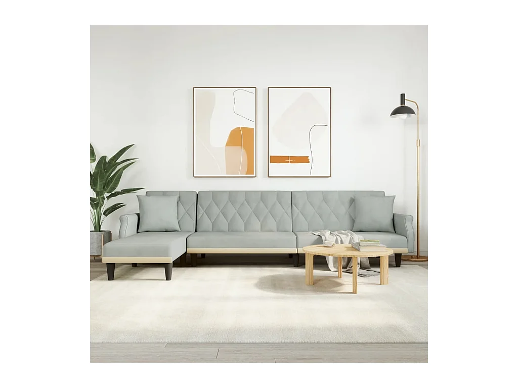 Slaapbank L-vormig 271x140x70 cm fluweel lichtgrijs