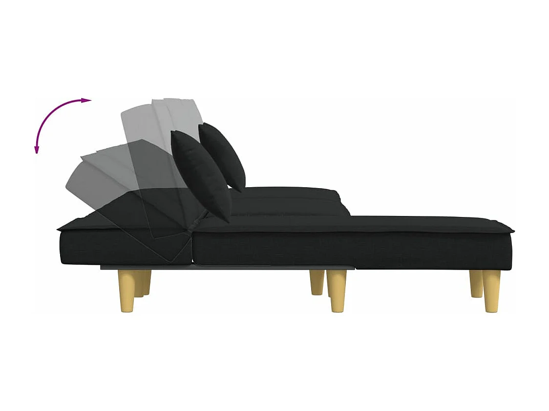 Sofá cama en forma de L tela negro 255x140x70 cm