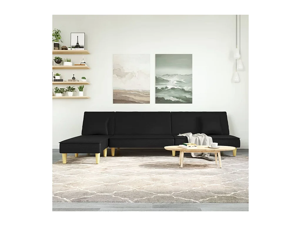 Divano Letto a L Nero 255x140x70 cm in Tessuto