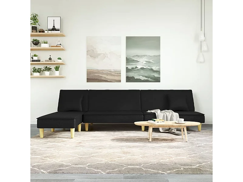 Slaapbank L-vormig 255x140x70 cm fluweel zwart