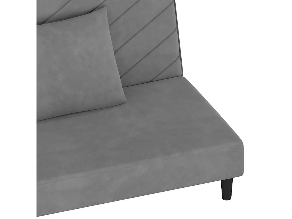 Sofá-cama 2 lugares com duas almofadas veludo cinzento-claro
