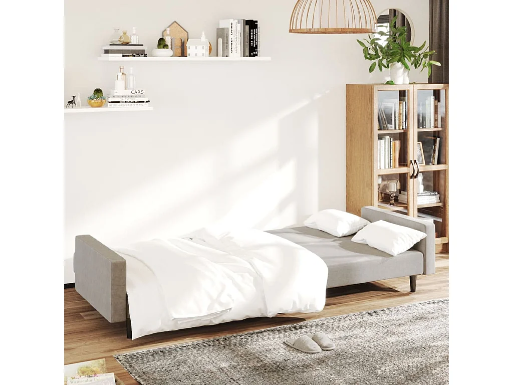 Sofá-cama de 2 lugares veludo cinzento-claro