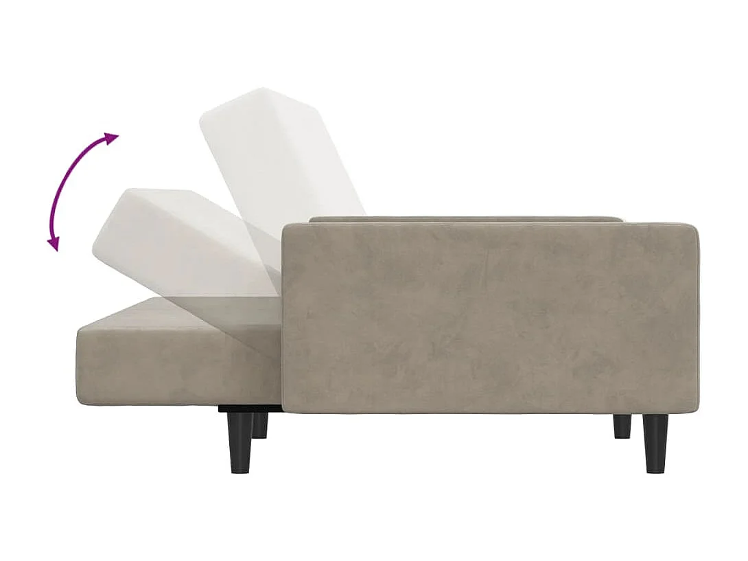 Sofá-cama de 2 lugares veludo cinzento-claro