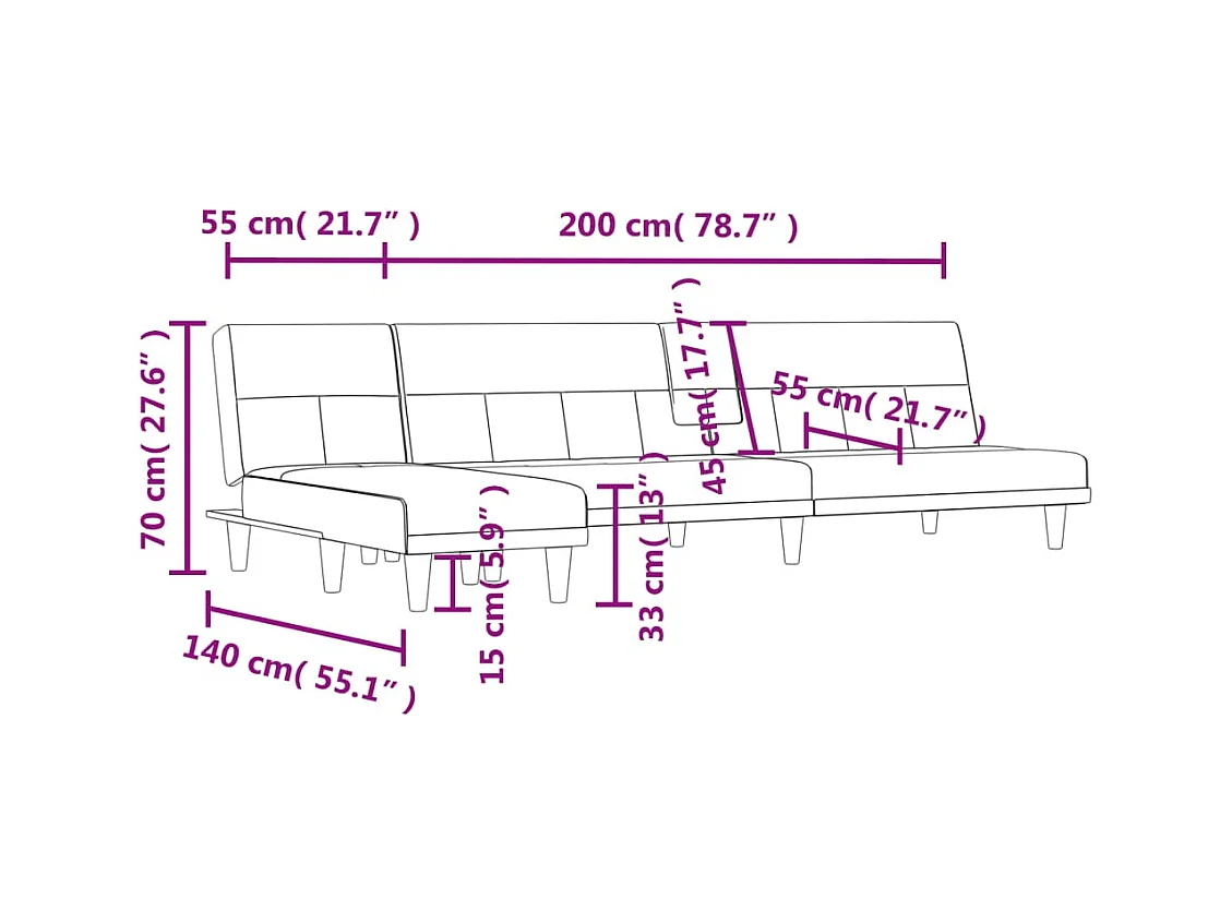 Slaapbank L-vormig 255x140x70 cm stof donkergrijs